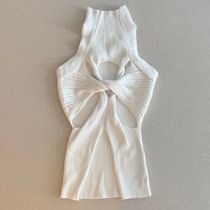White Ribbed Knit Halter Top